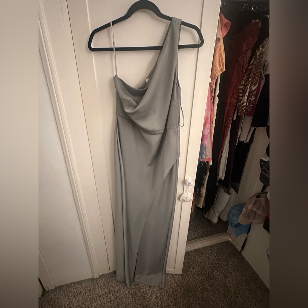 BHLDN Sophisticated Green One-Shoulder Dress from Anthropologie